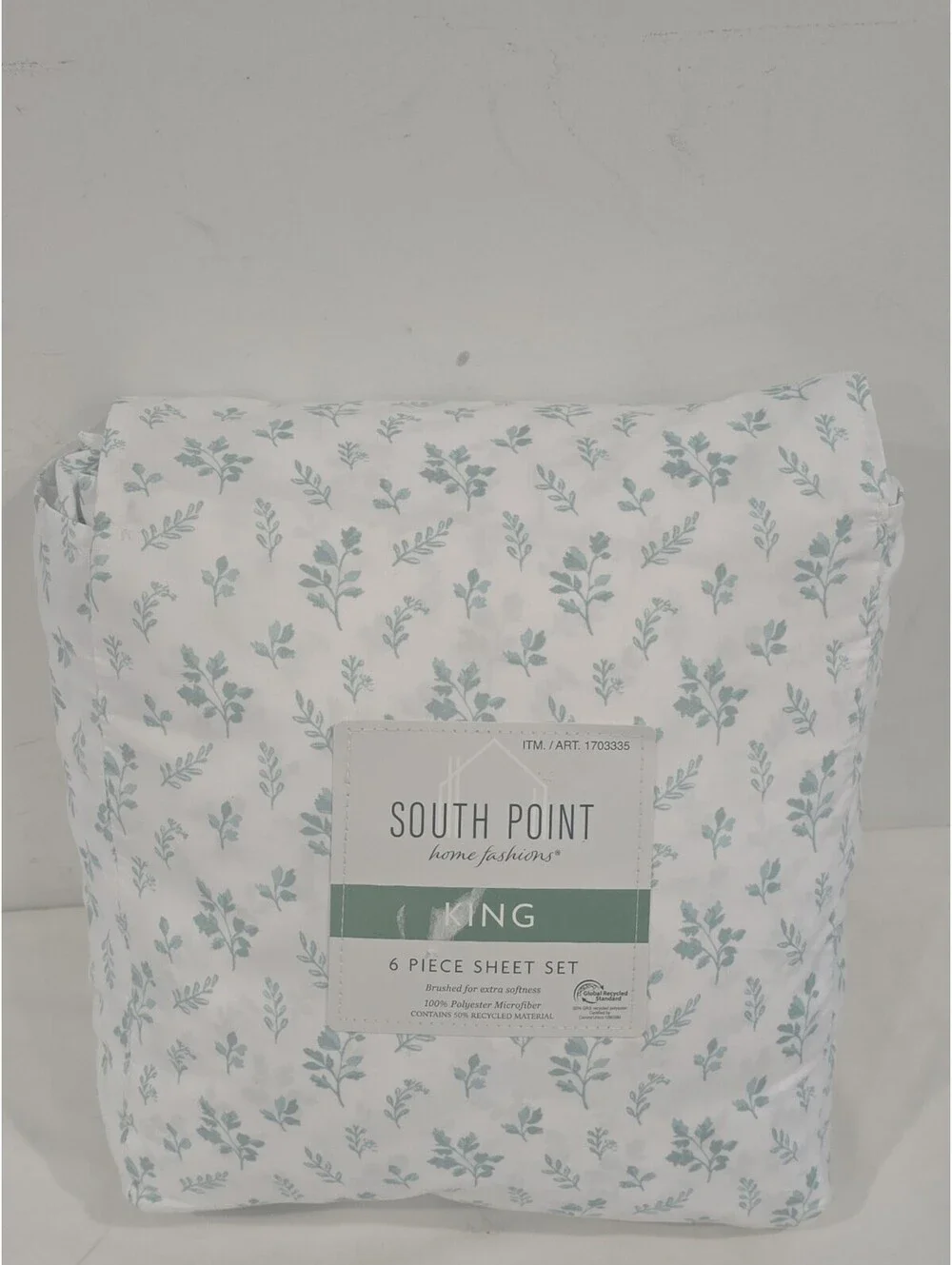 South Point King Sheet Set White/Blue Floral Polyester Microfiber 6-Piece